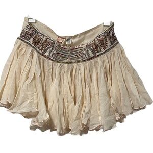RAGA Cream Embellished Skater Mini Skirt